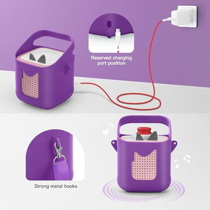 PISOSN Shockproof Carrying Case for Toniebox 2 – Anti-Slip Silicone Cover with Handle for Secure Grip (Purple) - color: Purple