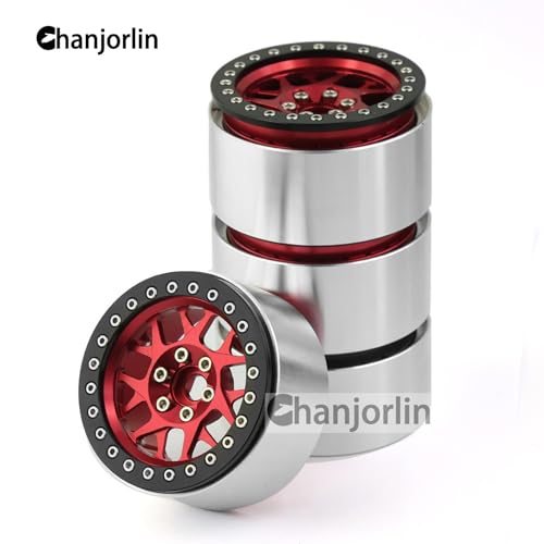 2.2 RC Beadlock Wheels Rims 12mm Hex 1/10 Aluminum Alloy Mud Slingers Hubs for 1:10 Rock Crawler Car Axial SCX10 Tamiya CC01 D90 RR10 RC4WD Gen8 Traxxas TRX4 2.2" Tires 4PCS (Red) - color: Red