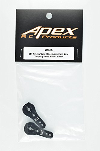 Apex RC Products 25T for Futaba Black Aluminum Dual Clamping Servo Horn - 2 Pack #8015