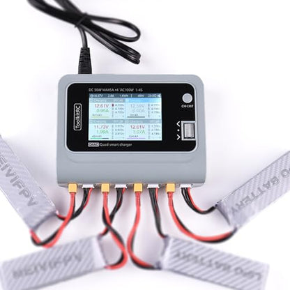 ToolkitRC Q4AC RC Battery Charger 4x50W 4 Ports 1-4S Lipo AC DC Smart Charger XT60 with XT30 Adapters for RC Battery Balance Charger
