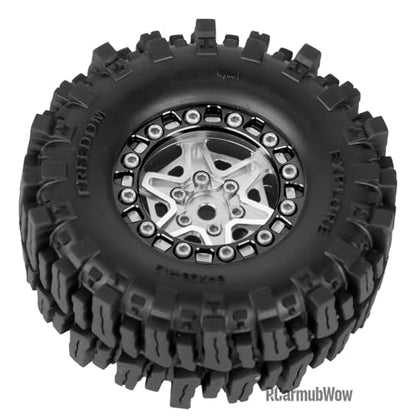 1.3 Beadlock Aluminum Alloy Wheels Rims & Tires Set with Foam Inserts for 1/18 TRX4M Ascent-18 1/24 SCX24 FCX24 RC Crawler Upgrade Parts,RCarmubWow 1.3 rc Wheels and Tires,4pcs,Silver - color: Silver(4pcs)