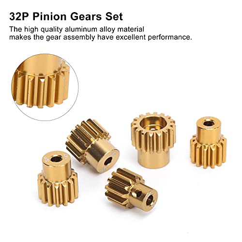 5PCS 32DP 540 Motor Pinion Gear, 12T 13T 14T 15T 16T Pinion Motor Gear Set with Hex Key for 1/10 RC Car Brushed Brushless Motor, 16T 3 175mm Shaft Pinion Gears Parts Set Kit