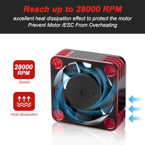HobbyPark RC Brushless Motor Cooling Fan ESC Cooling Fan for RC Car 1/8 1/10 1/12 Scale 540 550 Brushless Motors (Black-Red 2pcs) - color: Black-Red 2pcs