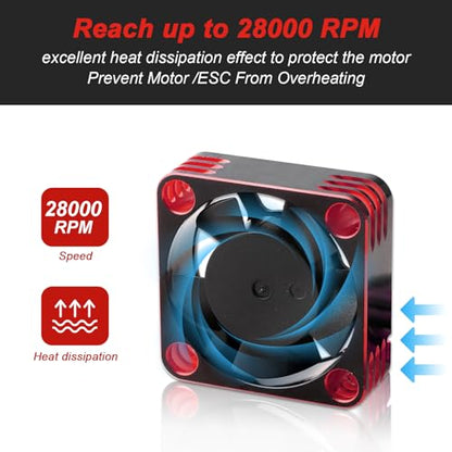 HobbyPark RC Brushless Motor Cooling Fan ESC Cooling Fan for RC Car 1/8 1/10 1/12 Scale 540 550 Brushless Motors (Black-Red) - color: Black-Red