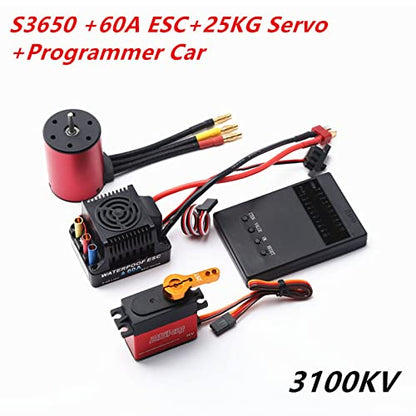 GoolRC 3650 3100KV Brushless Motor with 60A Brushless ESC Electric Speed Controller, 25KG Digital Servo and Programming Card, Waterproof Motor ESC Combo Set for 1/8 1/10 RC Car
