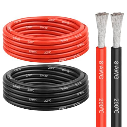 8 Gauge Silicone Wire (15ft Red & 15ft Black), 8 AWG Electrical Cable 0.08mm Tinned Copper Core High Temperature Resistant Wire, Soft and Flexible for RC Cars, Boat, Drones etc - size: 15FT, style: 8AWG