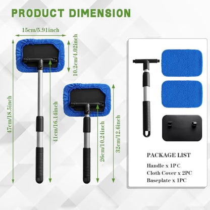 Windshield Cleaning Tool, Car Cleaning Window Tool, Car Window Cleaner with Unbreakable Extendable Handle and Microfiber Cloth, Scratch-Free Car Cleaning Brush for Auto Glass Wiper (Blue) - color: Blue