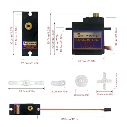 SDS009-002 -13G Micro Servo 2.6-3.2kgf.cm Torque Metal Gear, 4.8-6.0V 180° 21T Horn, Replacement for SG90/MG90S/ES08MD, RC Cars Drones Robots Arduino STM32 - color: Blank (13g, Metal Gear)