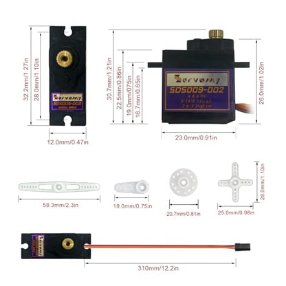 SDS009-002 -13G Micro Servo 2.6-3.2kgf.cm Torque Metal Gear, 4.8-6.0V 180° 21T Horn, Replacement for SG90/MG90S/ES08MD, RC Cars Drones Robots Arduino STM32 - color: Blank (13g, Metal Gear)