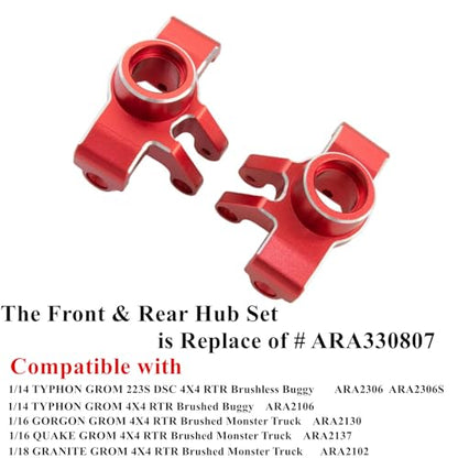 Aluminum Front Steering Block Knuckles & C-Hubs Caster Blocks & Rear Hubs for ARRMA 1/18 Granite Grom,1/14 Typhon GROM,1/16 Gorgon Quake GROM Monster Truck Upgrades Parts 4 PCS/Set (Red)