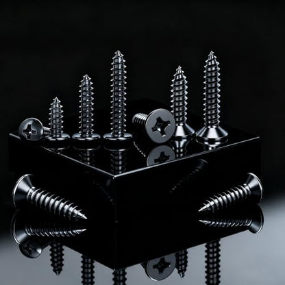 Dianrui 288 PCS Black Wood Screws Assortment Kit, Assorted Sheet Metal Screws #4/#6/#8/#10, ‌Phillips Drive Pan & Flat Head Screw Set Marine Grade Length 3/8" to 2" - size: 288PCS-BK