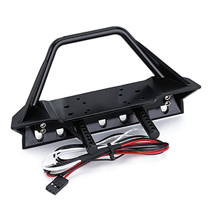 Metal Front Bumper with Lights for 1/10 RC Crawler Traxxas TRX4 Axial SCX10 90046 & SCX10 III AXI03007 AXI03003 (Style B) - 1 Set Black