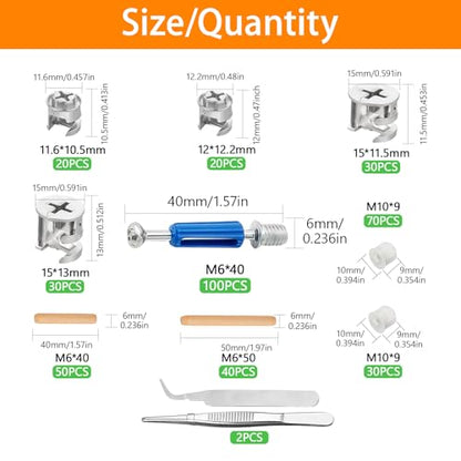 390PCS Cam Locks for Furniture 3-in-1 Eccentric Hardware Wheels Furniture Fasteners Cam Lock Nuts and Cam Screws Furniture Cam Lock Fasteners for Drawer Dresser Cabinet