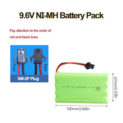 9.6V 2400mAh NI-MH Battery Pack RC Replacement Rechargeable AA Battery Pack with SM-2P USB Charger Cable for Toys,Drone,Remote Control Car Accessory