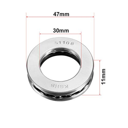 uxcell 51106 Thrust Ball Bearings 30mm x 47mm x 11mm Chrome Steel ABEC3 Single Row Roller 2pcs - size: 30mmx47mmx11mm