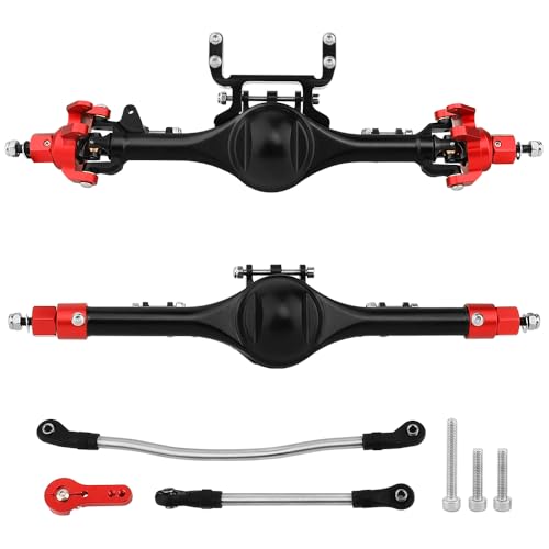 Complete Metal Front Rear Straight Axle Upgrades Part for 1/10 Axial SCX10 II Deadbolt 90046 90047 SCX10 RC Crawler Car Hops Up (red) - color: Red