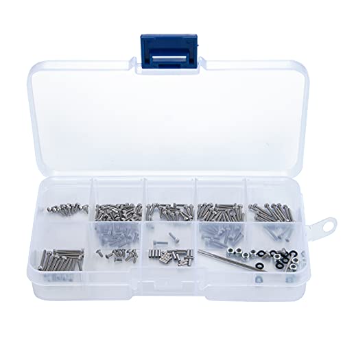 Que-T 186pcs RC Screws Kit M1.4 Metal Screws Pin M2 Nut Box Set for Axial SCX24 90081 AXI00001 C10 AXI00002 1/24 Crawler Car Upgrade Parts