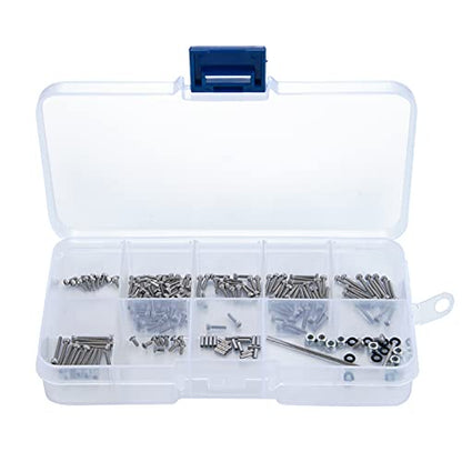 Que-T 186pcs RC Screws Kit M1.4 Metal Screws Pin M2 Nut Box Set for Axial SCX24 90081 AXI00001 C10 AXI00002 1/24 Crawler Car Upgrade Parts