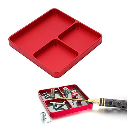 RC Model Repair Screw Tray, Magnetic Tool Tray for RC Car Maintenance, CNC Aluminum Alloy Organizer with Magnetic Pads for Remote Control Vehicles Aircraft Helicopters (Red) - color: Red