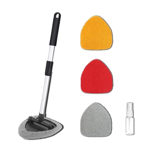 Car Window Cleaner, Car Cleanser Brush, Car Accessories Car Cleaning Supplies Tools, Car Cleaning Kit with Extendable Handle, Microfiber Cloth, Spray Bottle, Fits All Cars - color: colorful