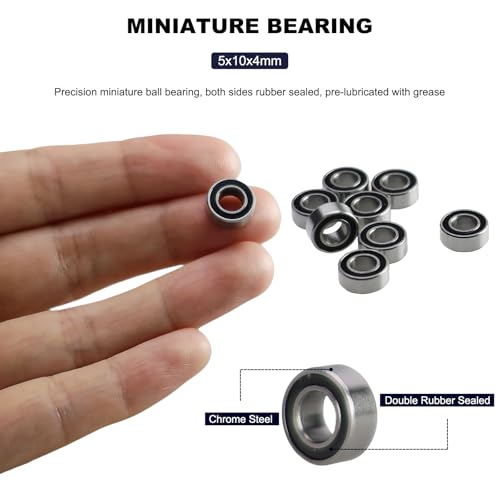 20 PCS MR105-2RS Deep Groove Ball Bearings - 5x10x4mm Double Sealed, Chrome Steel, Z2 Grade for RC Cars, Drones, Robotics, and Small Electric Motors (MR105 RS) - size: MR105-2RS