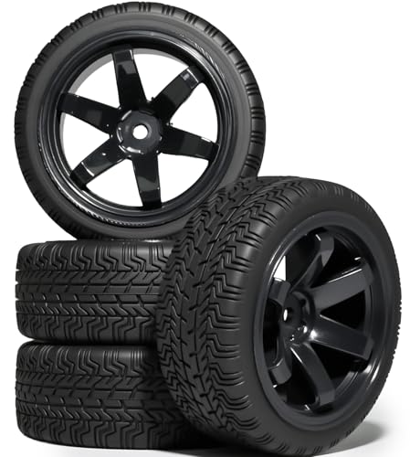 OD 2.65" On Road Rubber Tires Plastic Wheel Rims 12mm Hex for 1/10 RC Car | Compatible with MJX HSP Tamiya HPI Kyosho Traxxas Sakura Redcat WLtoys 1/10 RC On-Road Racing Touring Car (4pcs, Black) - style: D-Black