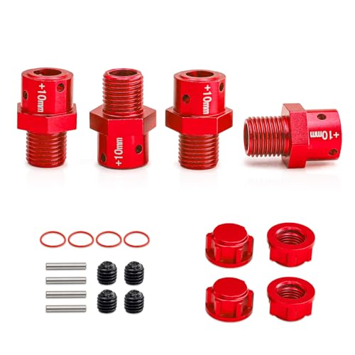 RC Wheel Hex 10mm Widen Wheel Hub Drive 17mm Hex with Anti-dust Cap Nuts 17mm Alum for Arrma Kraton Outcast Fireteam Mojave Infraction 6S Felony Limitless Upgrade Parts (Red)