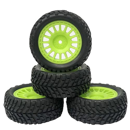4PCS 75mm Rubber Tyres Tires with Foam Inserts and Plastic Wheel Rims 12mm Hex for 1/10 On-Road RC Drift Touring Car 1/14 1/16 1/18 Rally Car Replacement Parts(Green) - color: Green