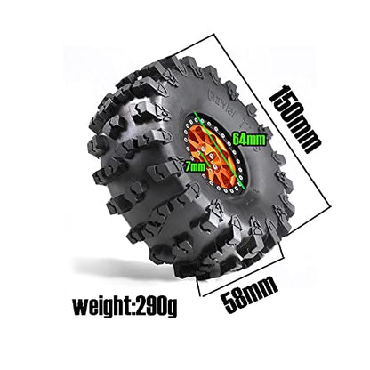 2.2 RC Crawler Tires OD 5.91'' and Beadlock Wheels Rims (Titanium) | Soft Rubber Mud All Terrain Tyres For 1/10 1/8 Crawler Car Truck Traxxas TRX4 Axial SCX10 II Tamiya Gen8 4PCS - color: Titanium