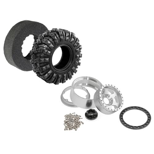 STMU Negative Offset 10.4mm 1.9 Beadlock Wheel Rims Aluminum and 1.9 RC Crawler Tires 4.33 Inch OD Foam Inserts for Traxxas TRX4 Axial SCX10 SCX10 II III RBX10 Redcat Gen 8 (Silvery) - color: Silvery