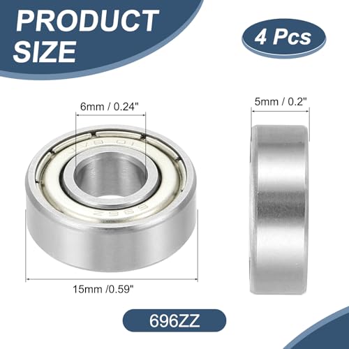 uxcell 4 Pack 696ZZ Deep Groove Ball Bearings, 6x15x5mm Chrome Steel Double Shield Bearing for Electric Motor, Home Appliances, Garden Machinery, (ABEC5) - size: 696ZZ