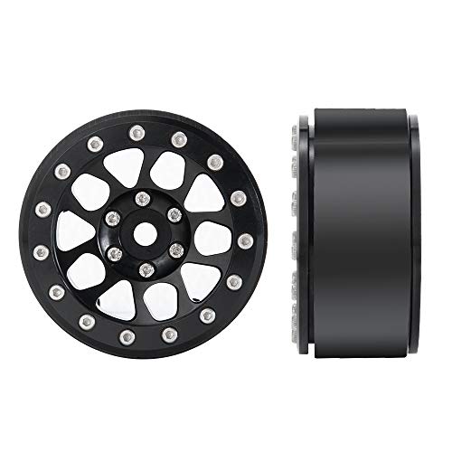 4PCS Metal 1.9" Heavy Duty Beadlock Wheel Rims for 1/10 RC Crawler Axial Scx10 II D90 TRX-4 Tamiya CC01 D110 SCX10 III AXI03007 (Black) - color: Black