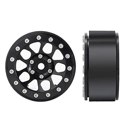 4PCS Metal 1.9" Heavy Duty Beadlock Wheel Rims for 1/10 RC Crawler Axial Scx10 II D90 TRX-4 Tamiya CC01 D110 SCX10 III AXI03007 (Black) - color: Black