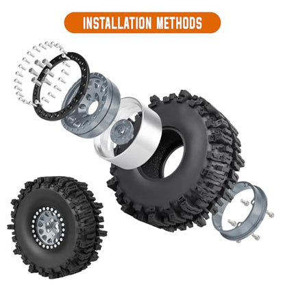 120mm 4.72'' Tall 1.9 Mud Slingers Tires Good Grip and 1.9 Beadlock Wheels Aluminum 1.9 Beadlocks for FCX10 TRX4 Axial SCX10 II UTB18 Capra Redcat Gen8 Gen7 VS4-10 1/10 RC Crawler (Color B) - color: Color B