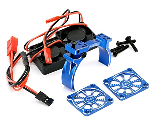 Powerhobby 1/8 Aluminum Heatsink 30mm Twin Turbo Dual High Speed Cooling Fans 28K (Blue) - color: Blue