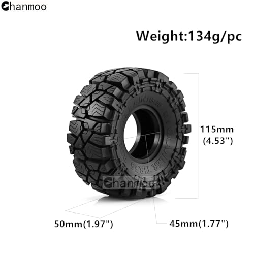 1.9 RC Crawler Tires OD 115mm 1/10 Soft Rubber Mud Grappler Wheels Tyres With Foam For 1/10 Scale Rock Crawler Car Traxxas TRX4 Axial SCX10 II RC4WD D90 TF2 Tamiya Gen8 1.9 Beadlock Rims 4PCS