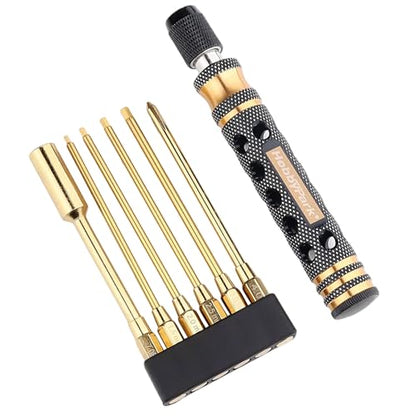 HobbyPark 6 in 1 RC Hex Driver Screwdriver Set 1.5mm 2.0mm 2.5mm 3.0mm & Hex Nut Driver & Phillips Bit and Wheel Wrench for RC Car Hobby Tool Kit
