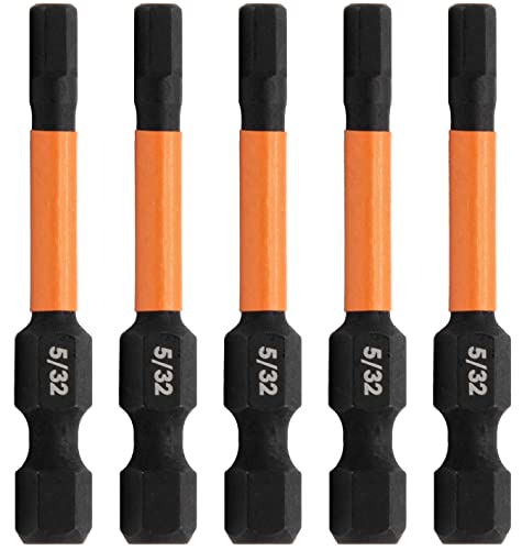 5pc 5/32 Hex Bit Set 2 Inch S2 Steel Impact Allen Wrench Screwdriver Bits | Precision machined hex tip for machinery & furniture assembly. Extended 2" reach for quick-release 1/4" hex chucks. - size: 0.156 in