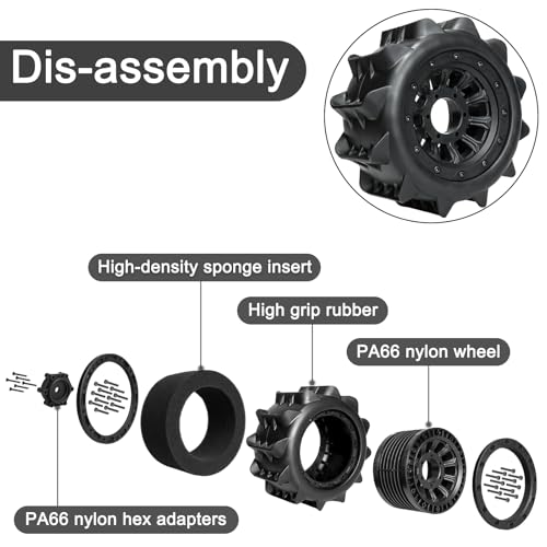 LRFHL 2.8 Beadlock Wheel Tires with 14mm/12mm Hex Adapter for 1/10 RC Car | 4PCS RC Tires Sand Terrain, 1/10 RC Monster Truck, for Traxxas Rustler Stampede Redcat Arrma Vorteks Big Rock Granite - color: Black