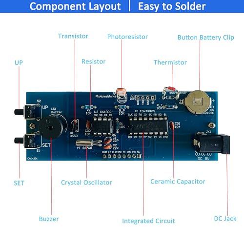 DIY Alarm Clock, Soldering Practice Kit with Solder Wire, Screwdriver, Tweezer, 4-Digit LED Digital Clock Kit