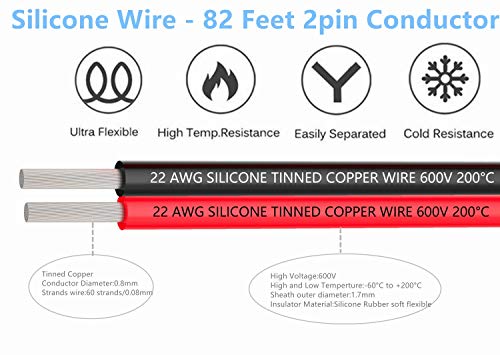 TUOFENG 22 AWG 2-Conductor Parallel Wire - Silicone Ribbon Cable, 15ft - size: 22 AWG 2 parallel Silicone Wire 15ft