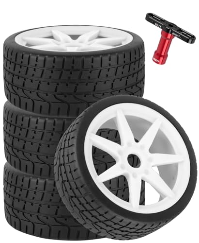 RC Highway Tires Wheel for 1/7 Infraction 6S BLX/Limitless,1/8 Typhon 6s BLX,7 Spokes Wheel Rim & Rubber Highway Tires RC Drift Tires,White - color: White - (4pcs Highway Tires)