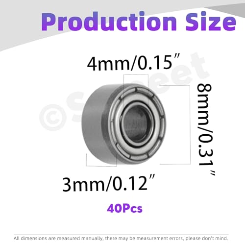 Swpeet 40Pcs 693ZZ Ball Bearings Assortment Kit, 3 x 8 x 4mm Carbon Steel Deep Groove Bearings, Miniature Bearings, Double Shielded - size: 693ZZ-40PCS, style: Carbon Steel