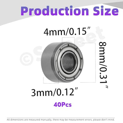 Swpeet 40Pcs 693ZZ Ball Bearings Assortment Kit, 3 x 8 x 4mm Carbon Steel Deep Groove Bearings, Miniature Bearings, Double Shielded - size: 693ZZ-40PCS, style: Carbon Steel