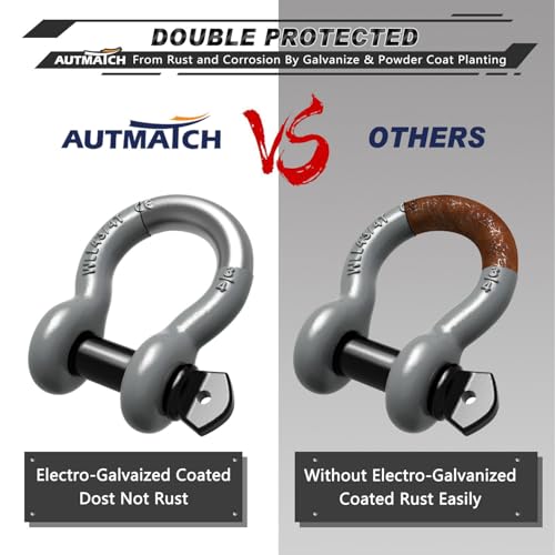 AUTMATCH 3/4" D Ring Shackles (2-Pack) - 41,887 lbs Break Strength | Heavy Duty Clevis Shackle with 7/8" Pin & Isolator Washer Kit for Tow Strap, Winch, Towing & Off-Road Vehicle Recovery, Gray - color: Gray & Black