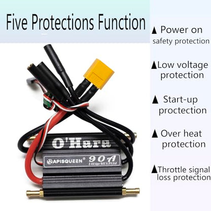 O'Hara 90A 2-6S LiPo ESC Waterproof Brushless Electronic Speed Controller with BEC and XT60 4.0mm Banana Head Connector for RC Boats Model Ship - size: 90A ESC