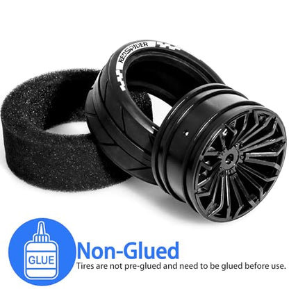 1/10 RC Car Tires and Wheels Set, On-Road Touring & Drift Tires with Foam Inserts, High Grip Rubber, 12mm Hex Compatible with Tamiya Traxxas HSP RC Cars (4 Pack) (Black) - color: Black