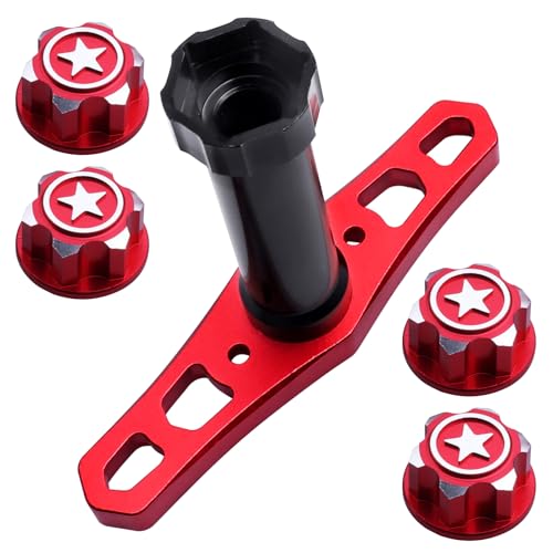 HobbyPark 17mm Hex Wheel Nuts Adapter with Wheel Hex Wrench Tool for Traxxas X-Maxx E-Revo E-Maxx Summit Monster Truck RC Tires (with Red Nuts) - color: With Red Nuts