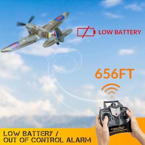 CKYSCHN RC Plane 4 Channel & X-Pilot Gyro, Spitfire RC Airplanes for Adults | VOLANTEXR RTF Remote Control Airplane with 3-Level Mode for All Skill Levels, One Key Aerobatic for Beginners - color: Green-76112