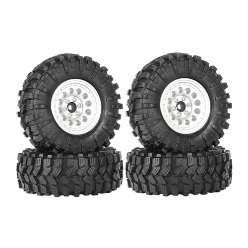 4PCS 1.3" Aluminum Alloy Beadlock Wheel Rims All-Terrain Tyre 70mm Rubber Tires Set with 5mm & 7mm Hex for 1/12 1/14 1/18 1/24 RC Rock Crawler Car Upgrade Parts (A-Silver) - color: A-silver